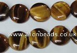 CTE177 15.5 inches 14mm flat round yellow tiger eye gemstone beads