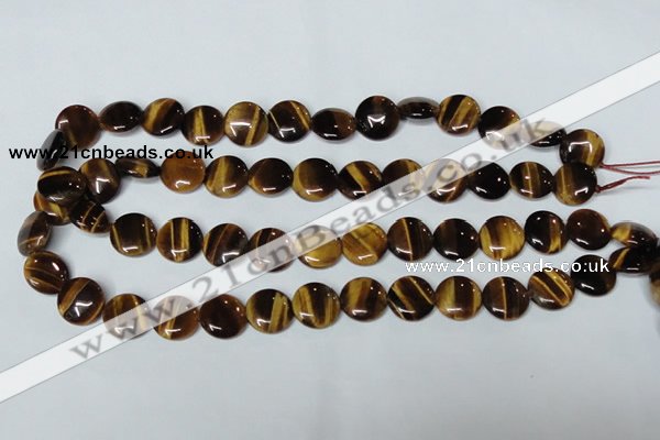 CTE177 15.5 inches 14mm flat round yellow tiger eye gemstone beads