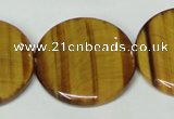 CTE178 15.5 inches 30mm flat round yellow tiger eye gemstone beads