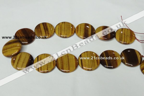 CTE178 15.5 inches 30mm flat round yellow tiger eye gemstone beads