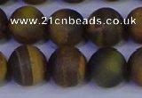 CTE1815 15.5 inches 14mm round matte yellow iron tiger beads