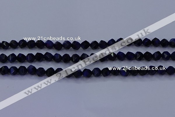 CTE1916 15.5 inches 6mm faceted nuggets blue tiger eye beads