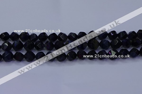 CTE1918 15.5 inches 10mm faceted nuggets blue tiger eye beads