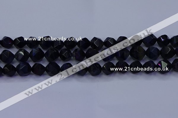 CTE1919 15.5 inches 12mm faceted nuggets blue tiger eye beads