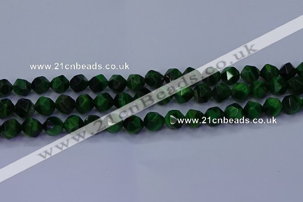 CTE1923 15.5 inches 10mm faceted nuggets green tiger eye beads