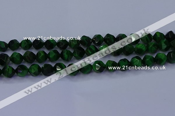 CTE1924 15.5 inches 12mm faceted nuggets green tiger eye beads