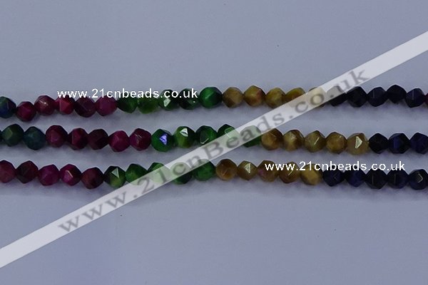 CTE1927 15.5 inches 8mm faceted nuggets colorful tiger eye beads