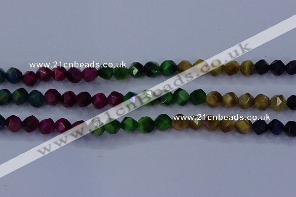 CTE1928 15.5 inches 10mm faceted nuggets colorful tiger eye beads