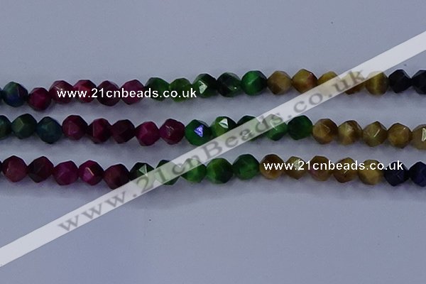 CTE1929 15.5 inches 12mm faceted nuggets colorful tiger eye beads