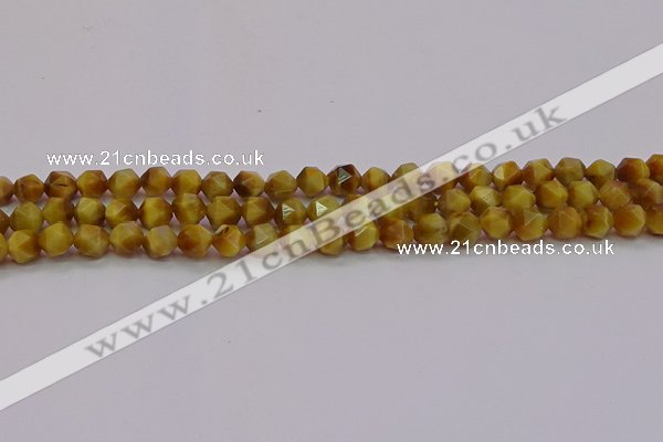 CTE1932 15.5 inches 8mm faceted nuggets golden tiger eye beads