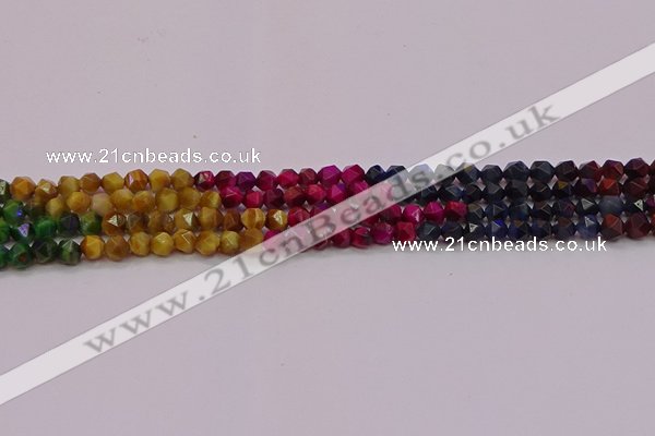 CTE1936 15.5 inches 6mm faceted nuggets mixed tiger eye beads