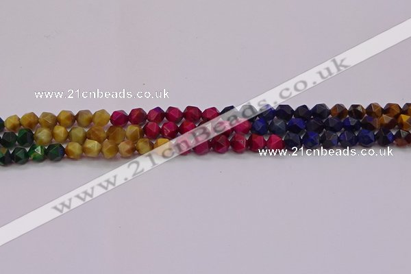 CTE1937 15.5 inches 8mm faceted nuggets mixed tiger eye beads