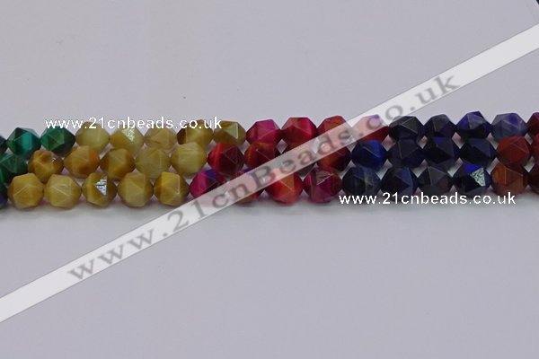 CTE1939 15.5 inches 12mm faceted nuggets mixed tiger eye beads