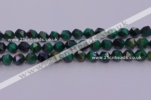 CTE1949 15.5 inches 12mm faceted nuggets green tiger eye beads