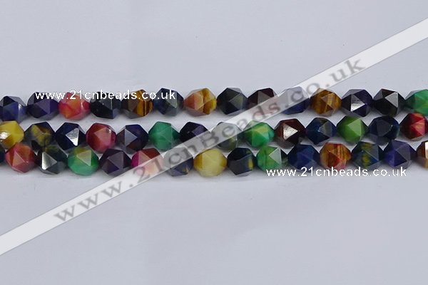 CTE1971 15.5 inches 10mm faceted nuggets mixed tiger eye beads