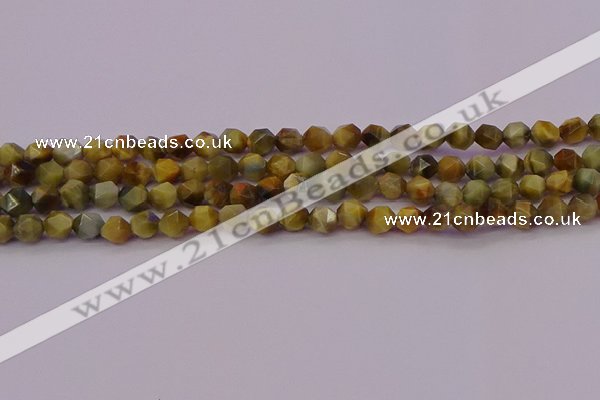 CTE1975 15.5 inches 6mm faceted nuggets golden & blue tiger eye beads