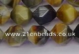 CTE1977 15.5 inches 10mm faceted nuggets golden & blue tiger eye beads