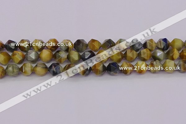 CTE1977 15.5 inches 10mm faceted nuggets golden & blue tiger eye beads