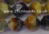 CTE1978 15.5 inches 12mm faceted nuggets golden & blue tiger eye beads