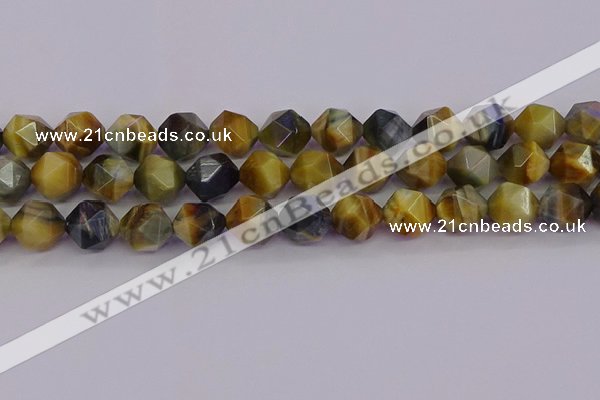 CTE1978 15.5 inches 12mm faceted nuggets golden & blue tiger eye beads