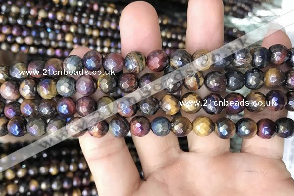 CTE2002 15.5 inches 8mm faceted round AB-color mixed tiger eye beads