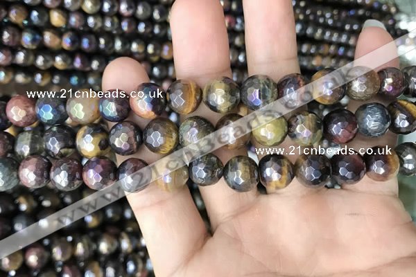 CTE2003 15.5 inches 10mm faceted round AB-color mixed tiger eye beads