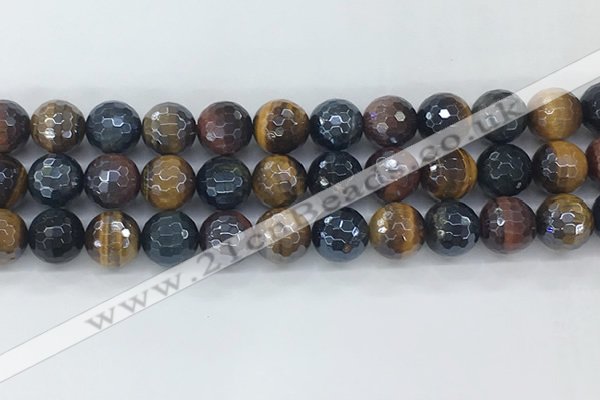 CTE2096 15.5 inches 12mm faceted round AB-color mixed tiger eye beads