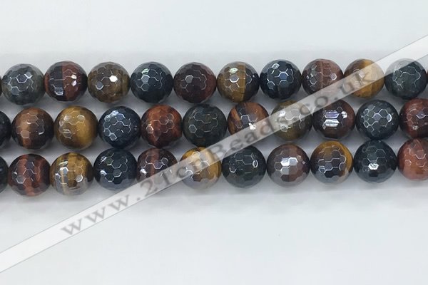 CTE2097 15.5 inches 14mm faceted round AB-color mixed tiger eye beads