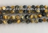 CTE2127 15.5 inches 10mm faceted nuggets golden & blue tiger eye beads