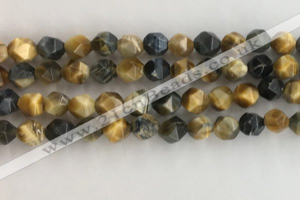 CTE2127 15.5 inches 10mm faceted nuggets golden & blue tiger eye beads