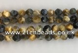 CTE2128 15.5 inches 12mm faceted nuggets golden & blue tiger eye beads