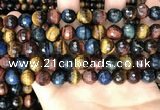 CTE2228 15.5 inches 10mm faceted round colorful tiger eye beads