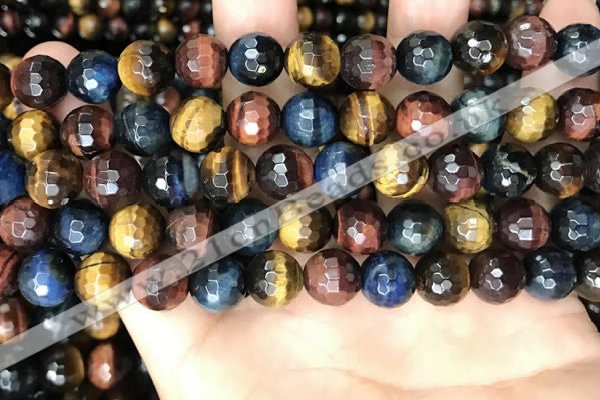 CTE2228 15.5 inches 10mm faceted round colorful tiger eye beads