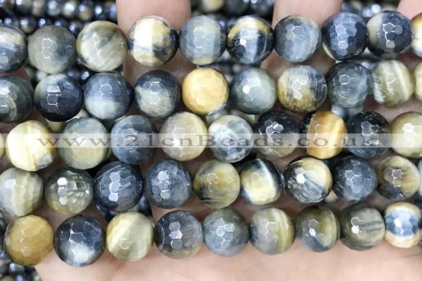 CTE2262 15 inches 10mm faceted round AB-color golden & blue tiger eye beads