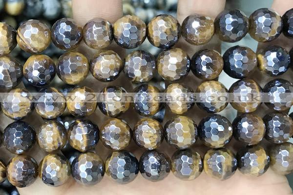 CTE2267 15 inches 10mm faceted round AB-color yellow tiger eye beads