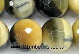 CTE2371 15 inches 12mm faceted round golden & blue tiger eye beads