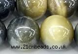 CTE2375 15 inches 12mm round AB-color golden & blue tiger eye beads