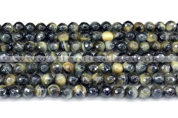 CTE2376 15 inches 6mm faceted round AB-color golden & blue tiger eye beads