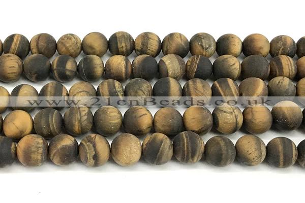 CTE2459 15 inches 12mm round matte yellow tiger eye beads