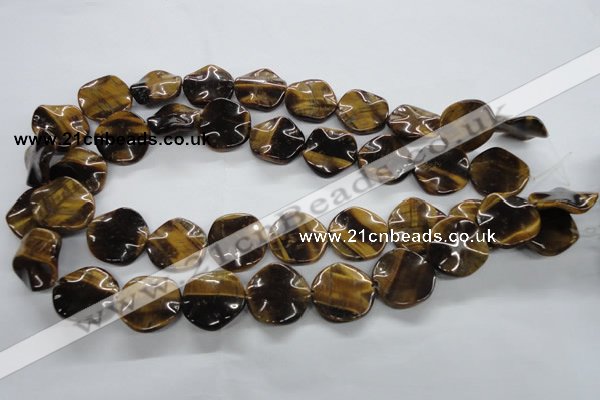 CTE323 15.5 inches 20mm wavy coin yellow tiger eye gemstone beads