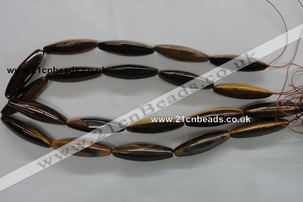 CTE332 15.5 inches 11*40mm trihedron yellow tiger eye gemstone beads