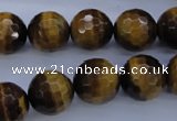 CTE425 15.5 inches 14mm faceted round yellow tiger eye beads