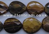 CTE435 15.5 inches 17*20mm faceted flat teardrop yellow tiger eye beads