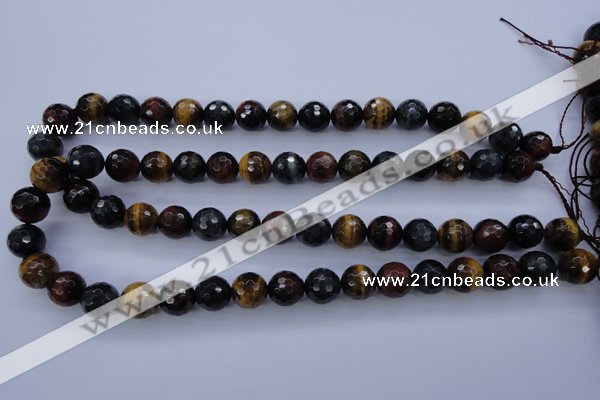 CTE455 15.5 inches 12mm faceted round mixed tiger eye beads