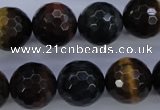 CTE457 15.5 inches 16mm faceted round mixed tiger eye beads