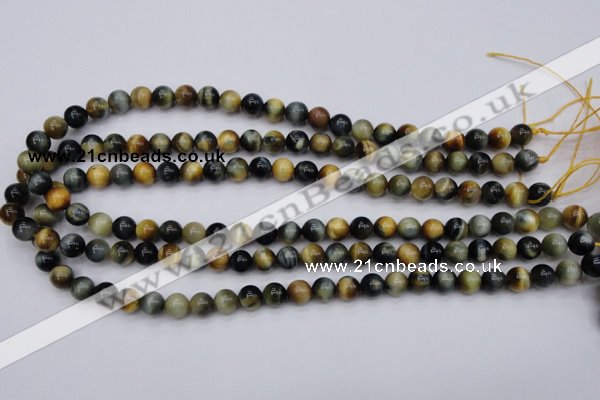 CTE552 15.5 inches 8mm round golden & blue tiger eye beads