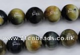 CTE554 15.5 inches 12mm round golden & blue tiger eye beads