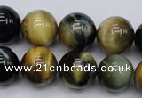 CTE556 15.5 inches 16mm round golden & blue tiger eye beads