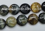 CTE561 15.5 inches 12mm flat round golden & blue tiger eye beads