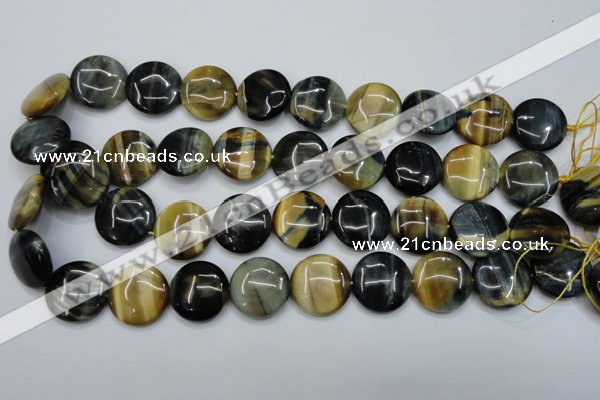 CTE564 15.5 inches 18mm flat round golden & blue tiger eye beads